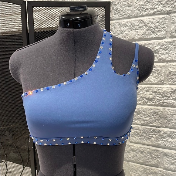 NFL/NBA Audition Top: Blue One-Shoulder Bra Top w/ Rhinestones - Picture 1 of 11